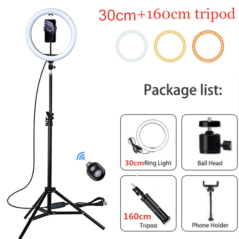 10inch 12inch Photography LED Selfie Ring Light Dimmable Camera Phone Ring Lamp With Stand Tripods