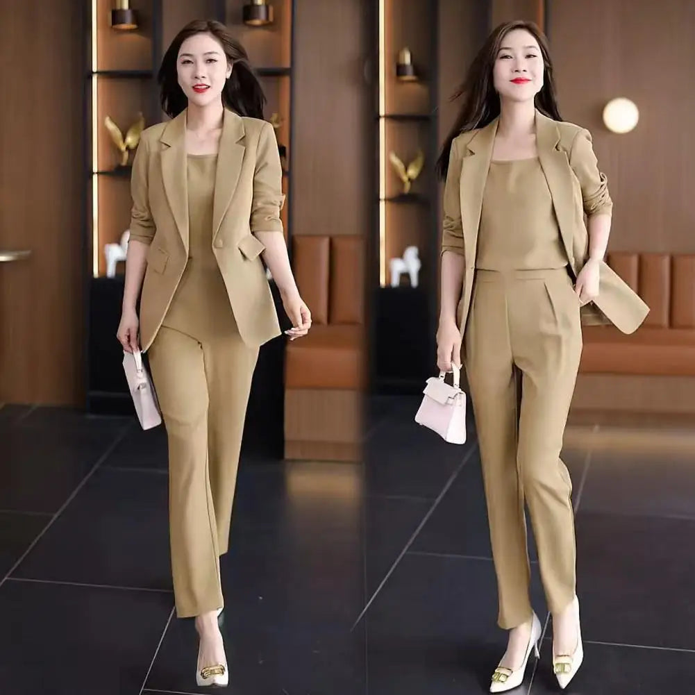 High Waist Pants Set Elegant Women's Business Suit Set with Lapel Cardigan High Waist Pants Vest Formal Office for Professional