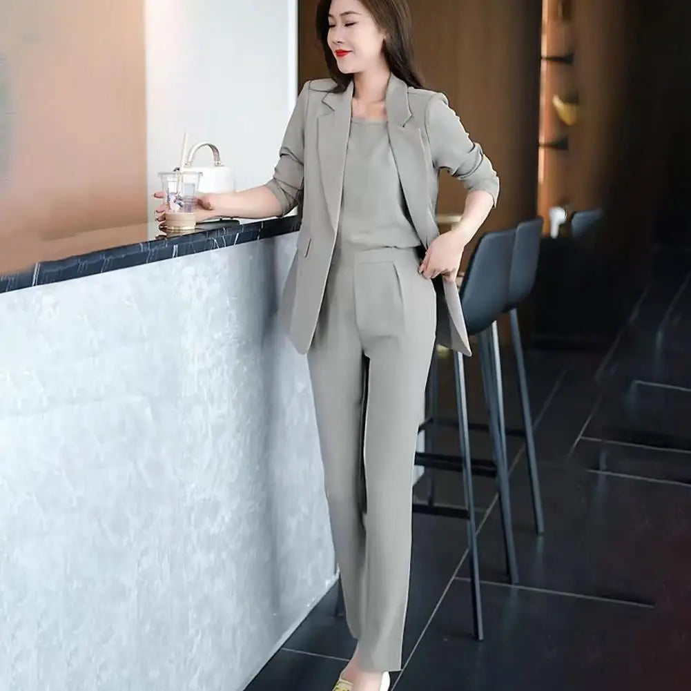 Slim Fit Formal Suit Women Ankle Length Pants Set Elegant Women's Business Suit Set with Lapel Cardigan High for Professional