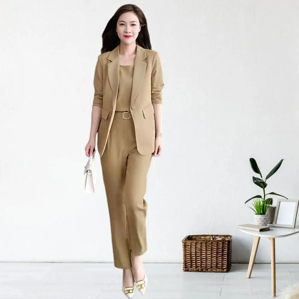 High Waist Pants Set Elegant Women's Business Suit Set with Lapel Cardigan High Waist Pants Vest Formal Office for Professional