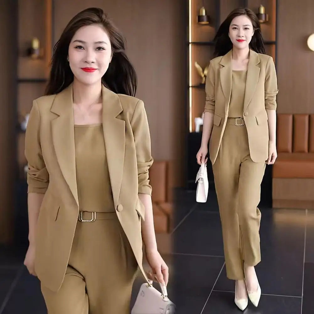 Slim Fit Formal Suit Women Ankle Length Pants Set Elegant Women's Business Suit Set with Lapel Cardigan High for Professional