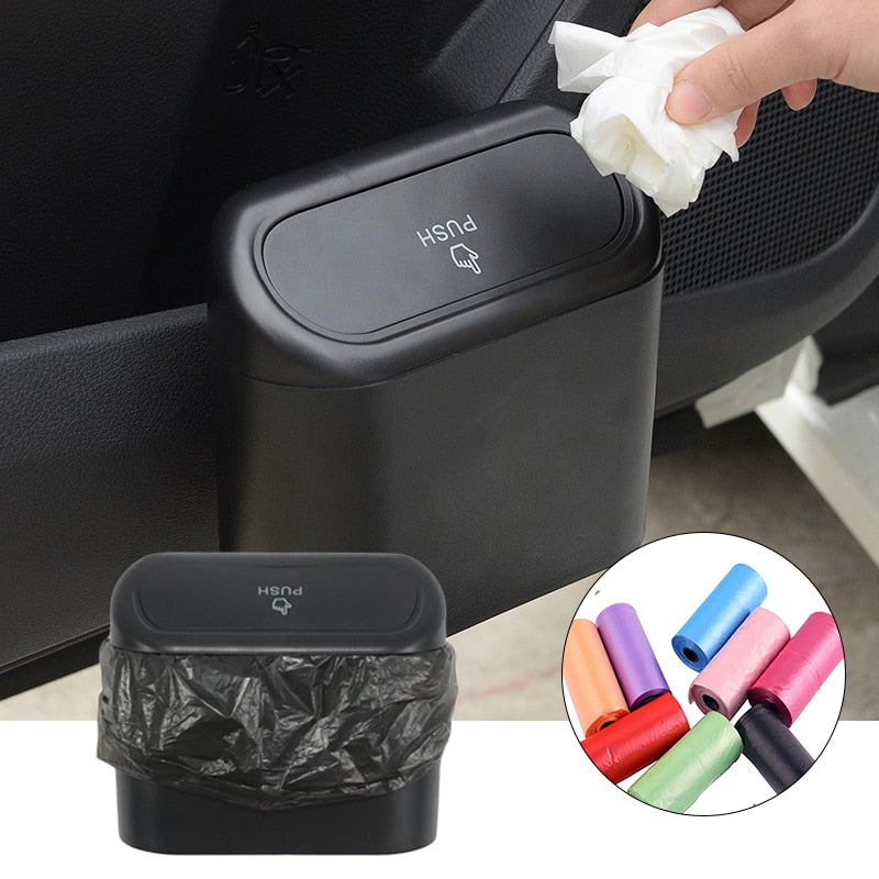 Hanging Car Trash Can Vehicle Garbage Dust Case Storage Box  Square Pressing Trash Bin Auto Interior Accessories for Car