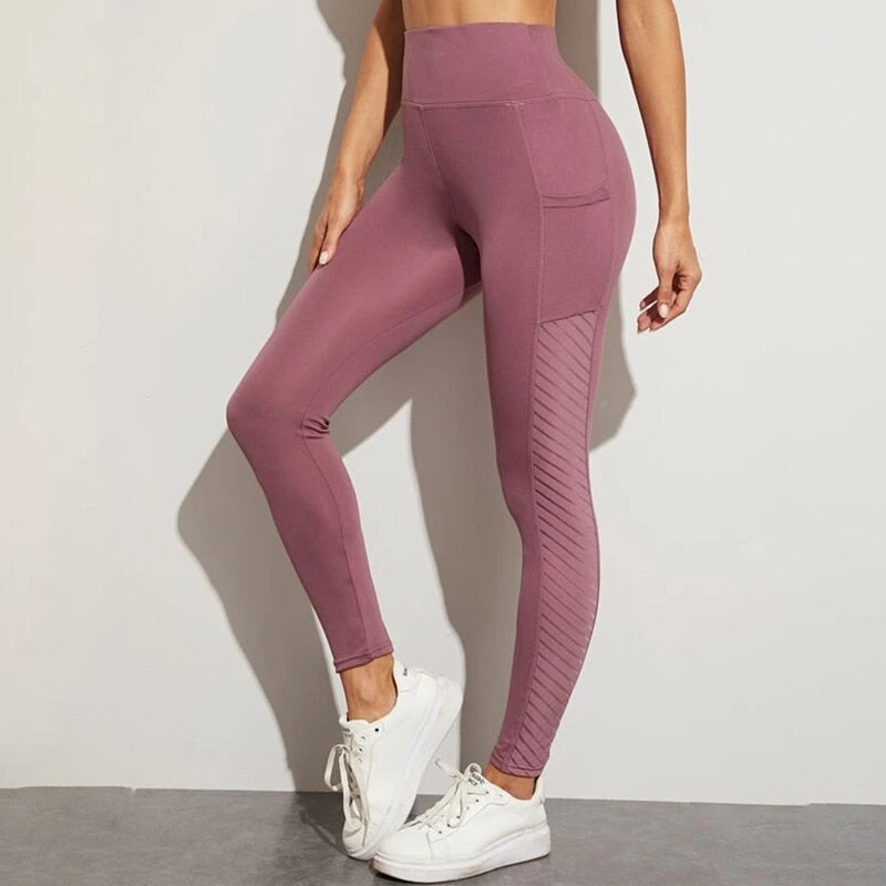 NOR33480 Seamless Mesh Sport Pocket Legging Fashion High Waist Leggings Women Yoga Running Pants